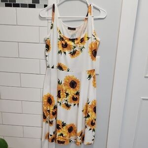 Sunflower Print Tank Mini Dress - White & Yellow